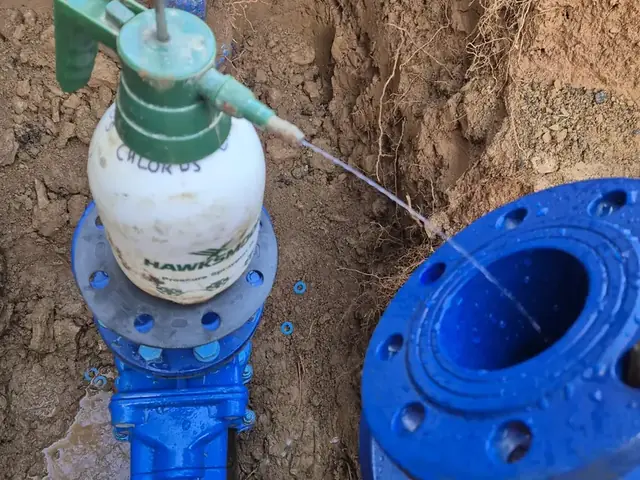 Pressure-testing and chlorination of a new water main