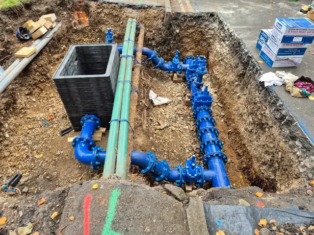 Valve assembly and meter chamber on a new water connection
