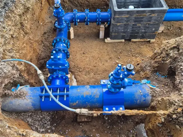 Valve assembly and meter chamber installed on a new water main