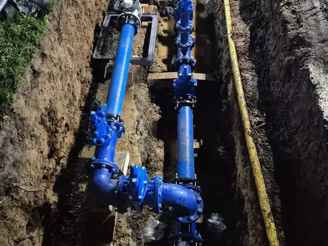 Water main and boundary connection in a trench