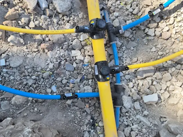 Water and gas service pipes to a meter box