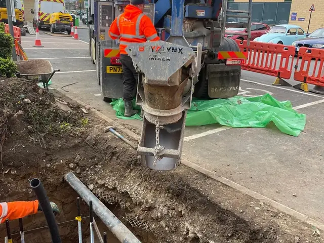 Pouring the concrete footing for a new Burger King sign in Kent