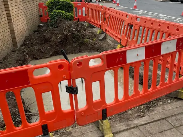 Site fenced and set up for a new Burger King sign installation, Kent