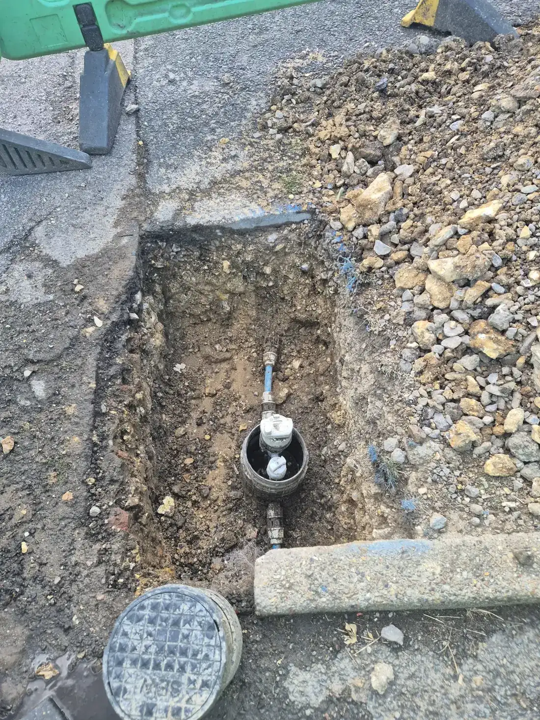 The new supply connected through the boundary box in the trench outside the pub The new supply connected through the boundary box in the trench outside the pub