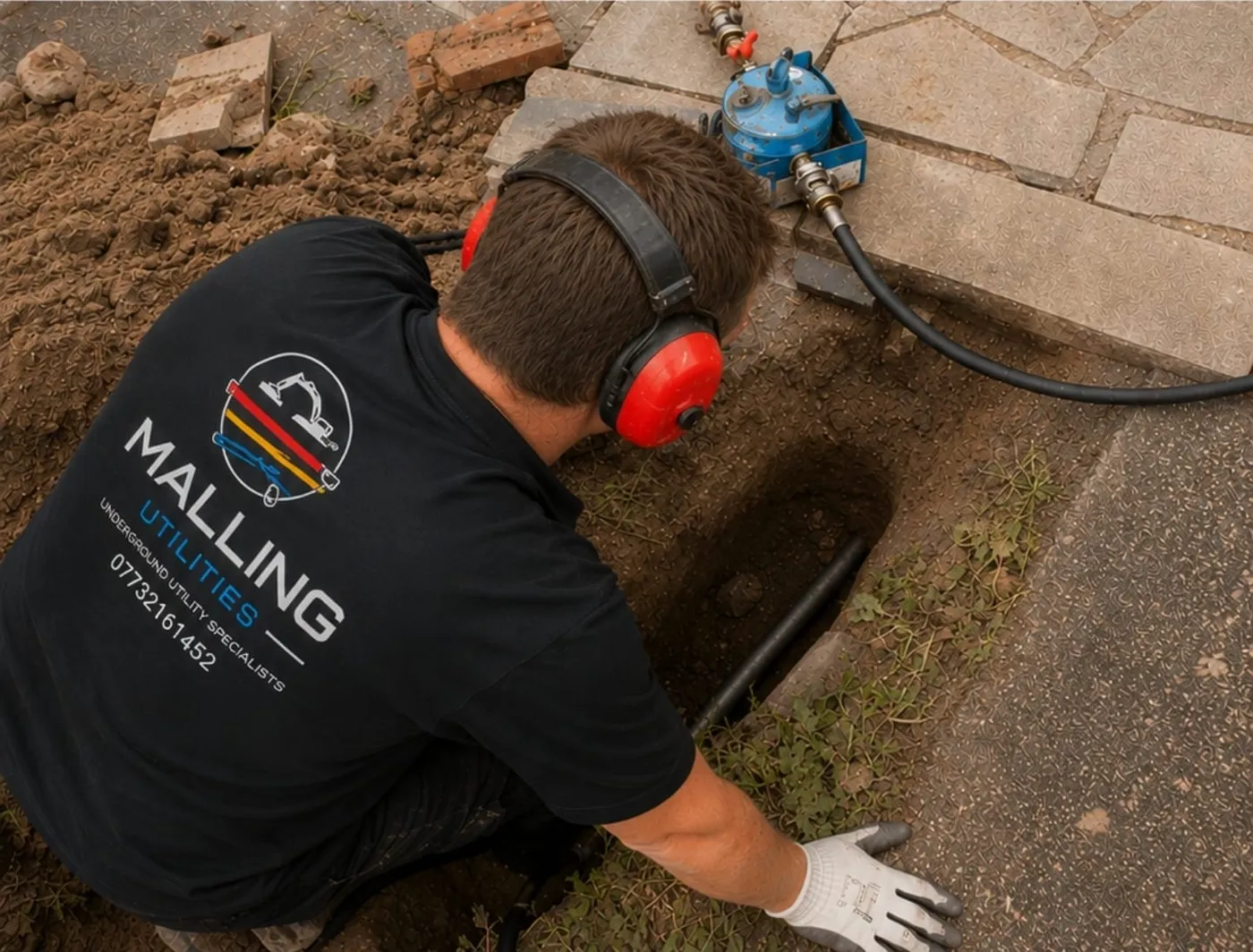 Pressure-testing the new supply on the Tonbridge lead pipe replacement Pressure-testing the new supply on the Tonbridge lead pipe replacement